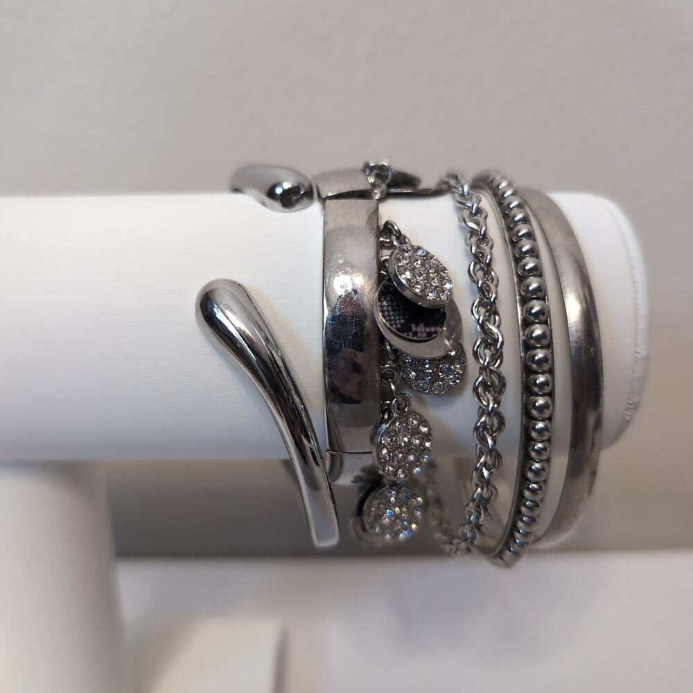Silver Tone Stackable Bracelet Set of 5